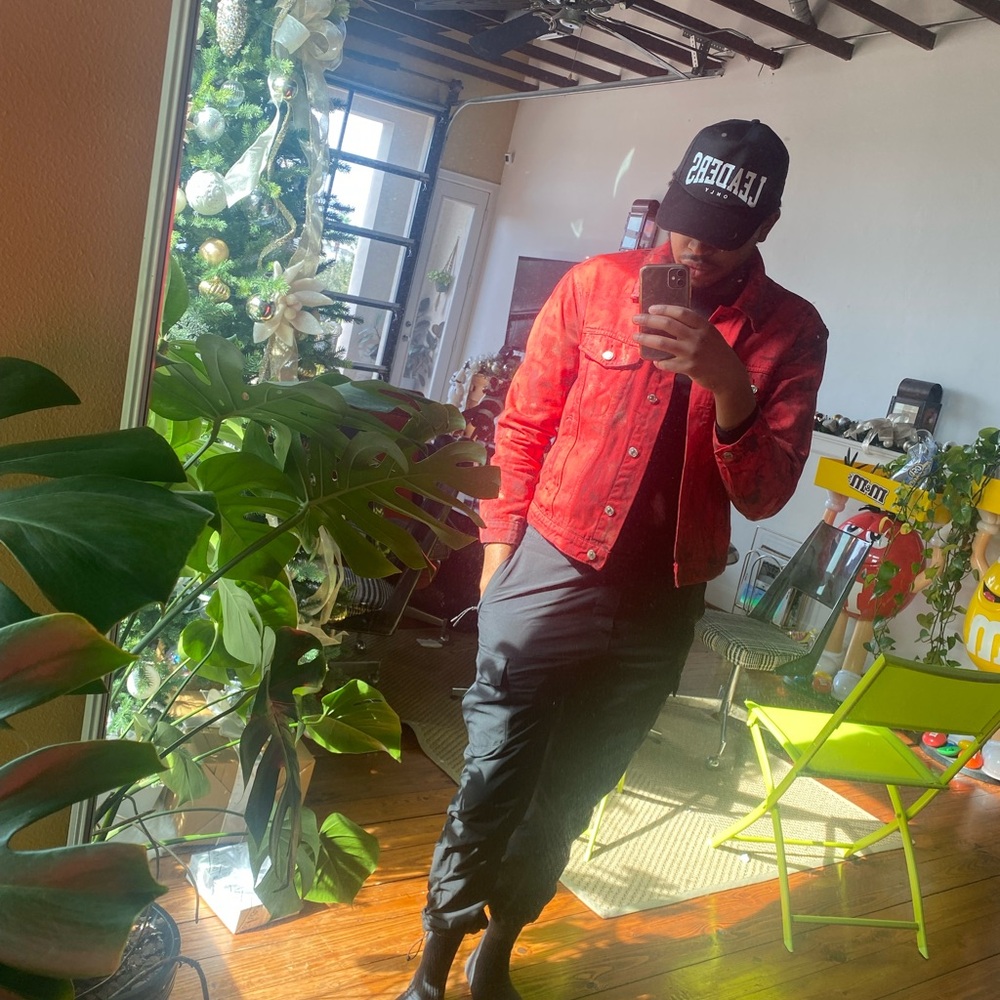 Trendy Red Denim Jacket - Picture 7 of 7